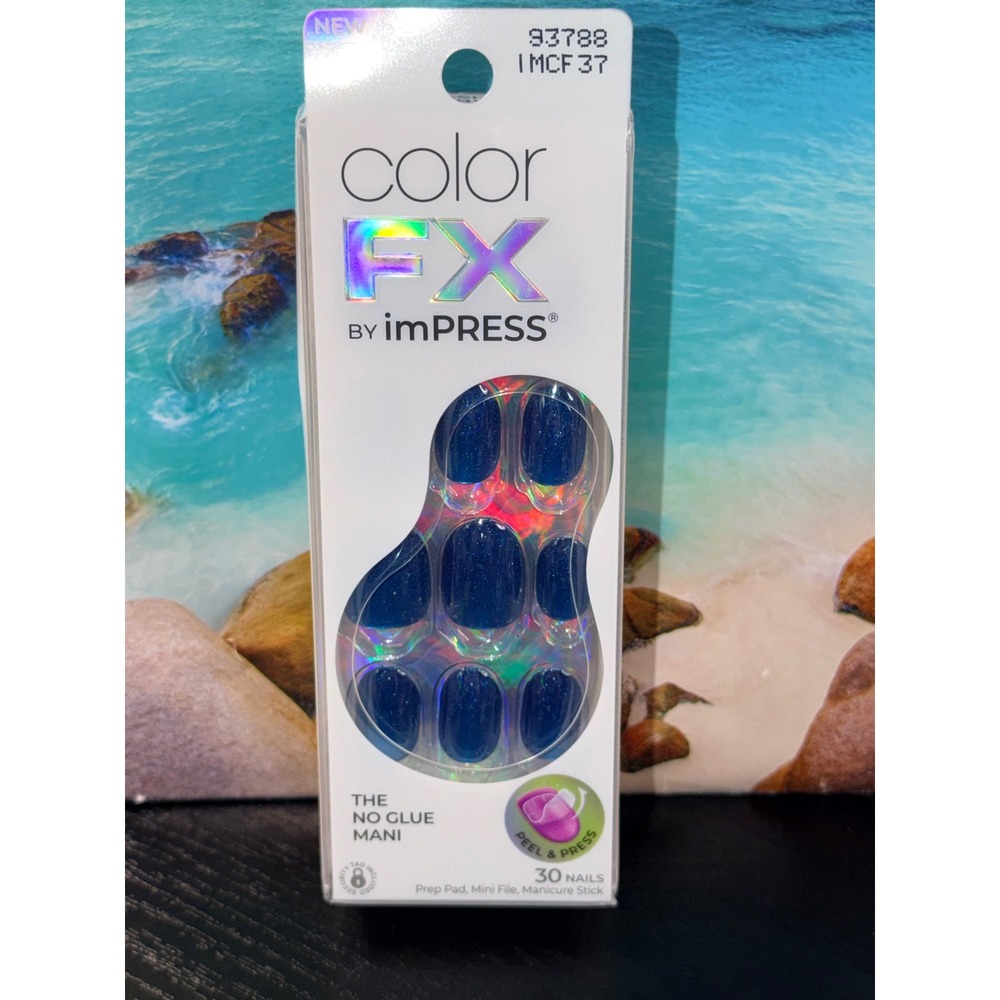 imPRESS Color FX Press On Nails Reconnect Blue Shimmer Short 30ct NEW